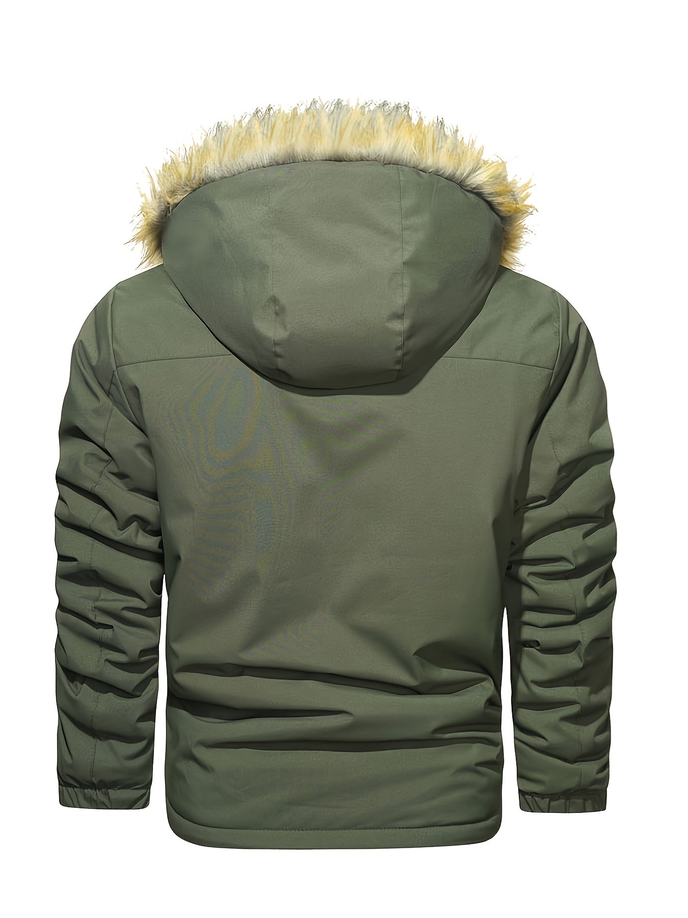 Men'S Winter Hooded Jacket with Fleece Lining - Thickened Zip-Up Coat, Multiple Pockets