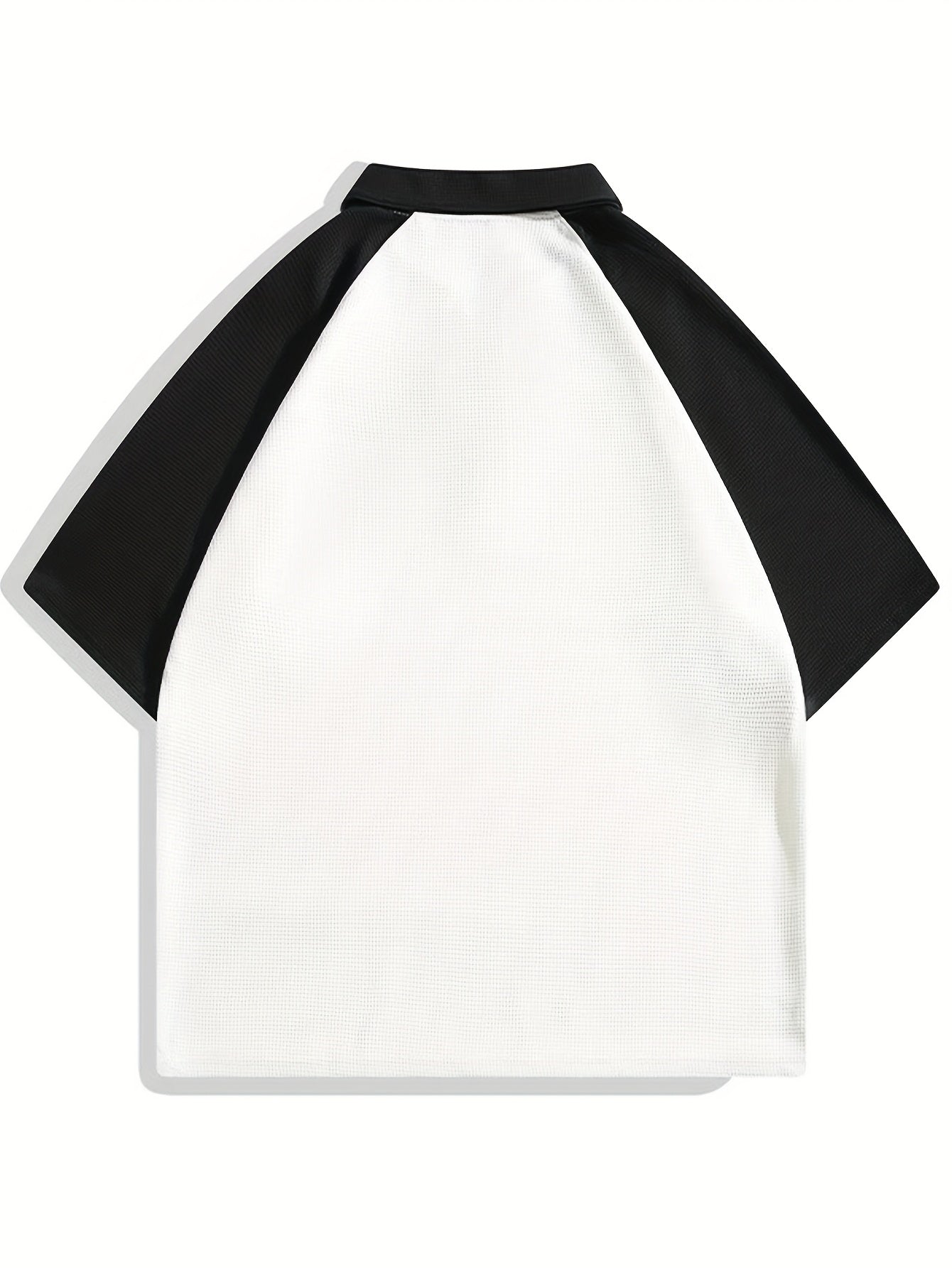 Men'S Casual Color Block T-Shirt - Summer Short Sleeve, Half-Zip, Lapel Collar, Heavyweight Polyester Top