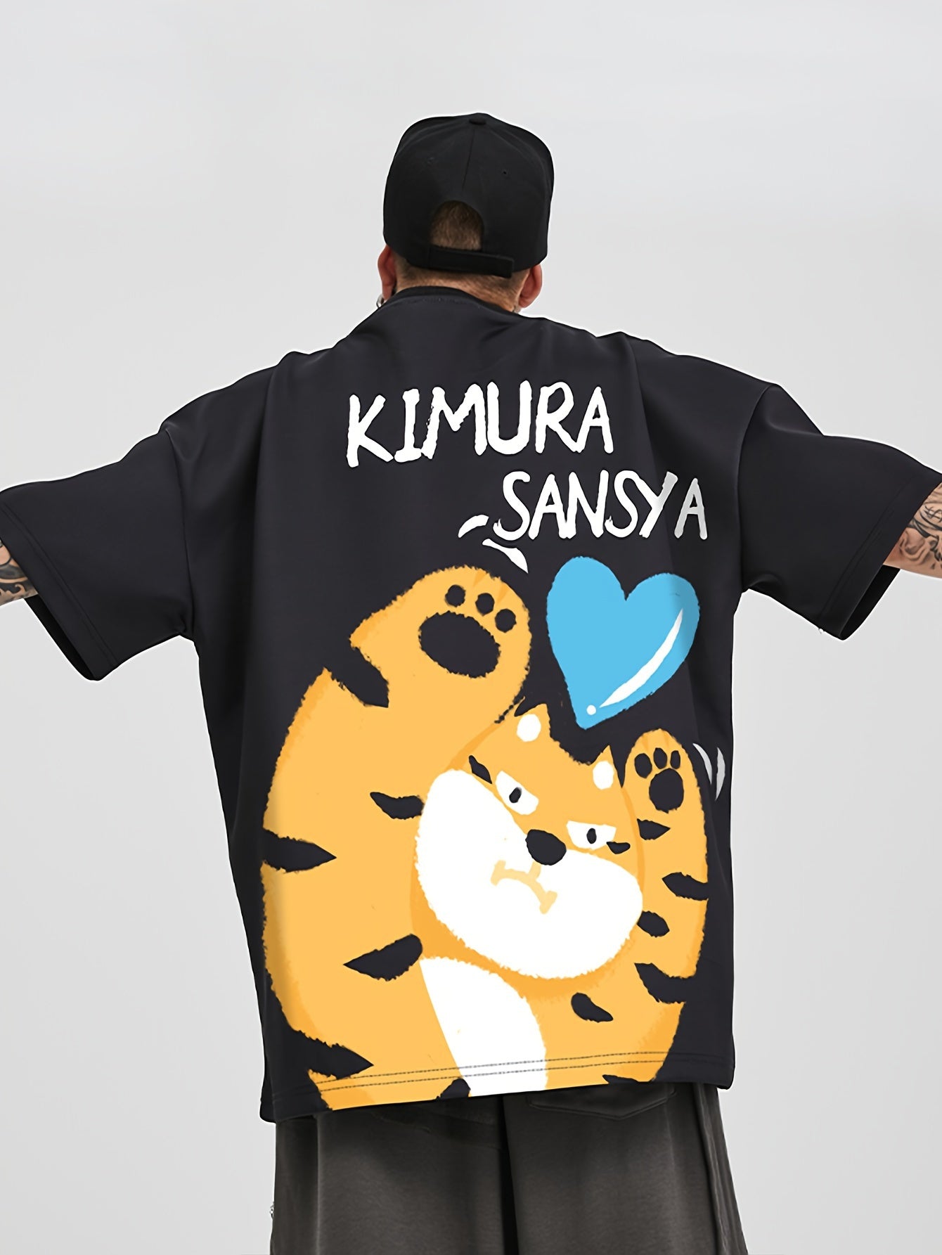 KIMURA SANSYA Couple'S Matching T-Shirts - Cute Heart & Tiger Graphic