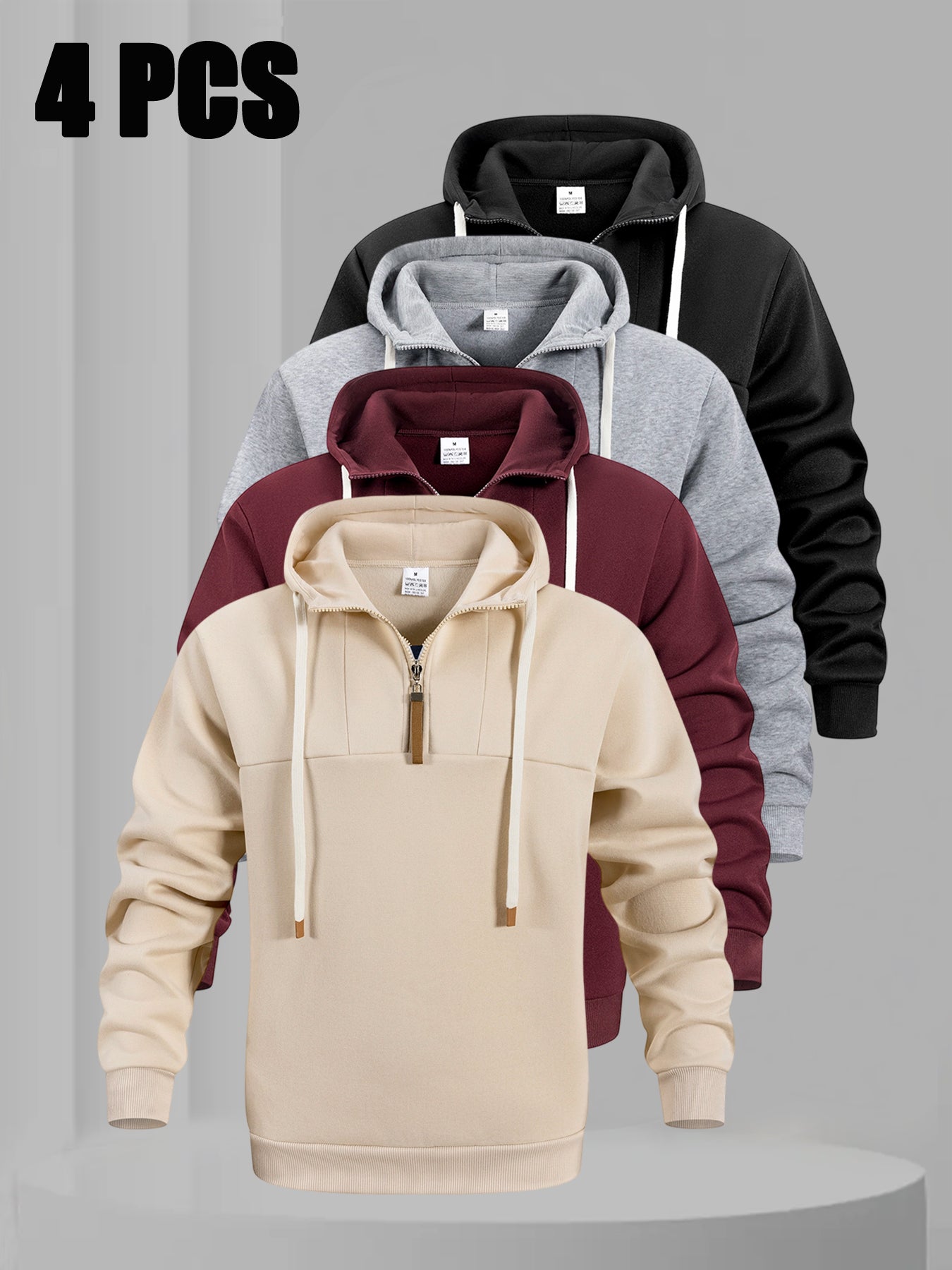 4pcs Men's Casual Patchwork Hooded Pullover Sweatshirt