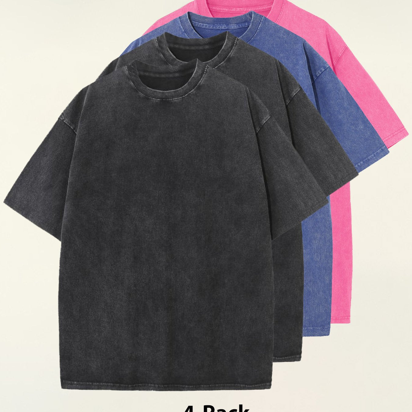 4pcs 100% Cotton Acid-Washed 230g T-Shirts - Retro Vintage Style