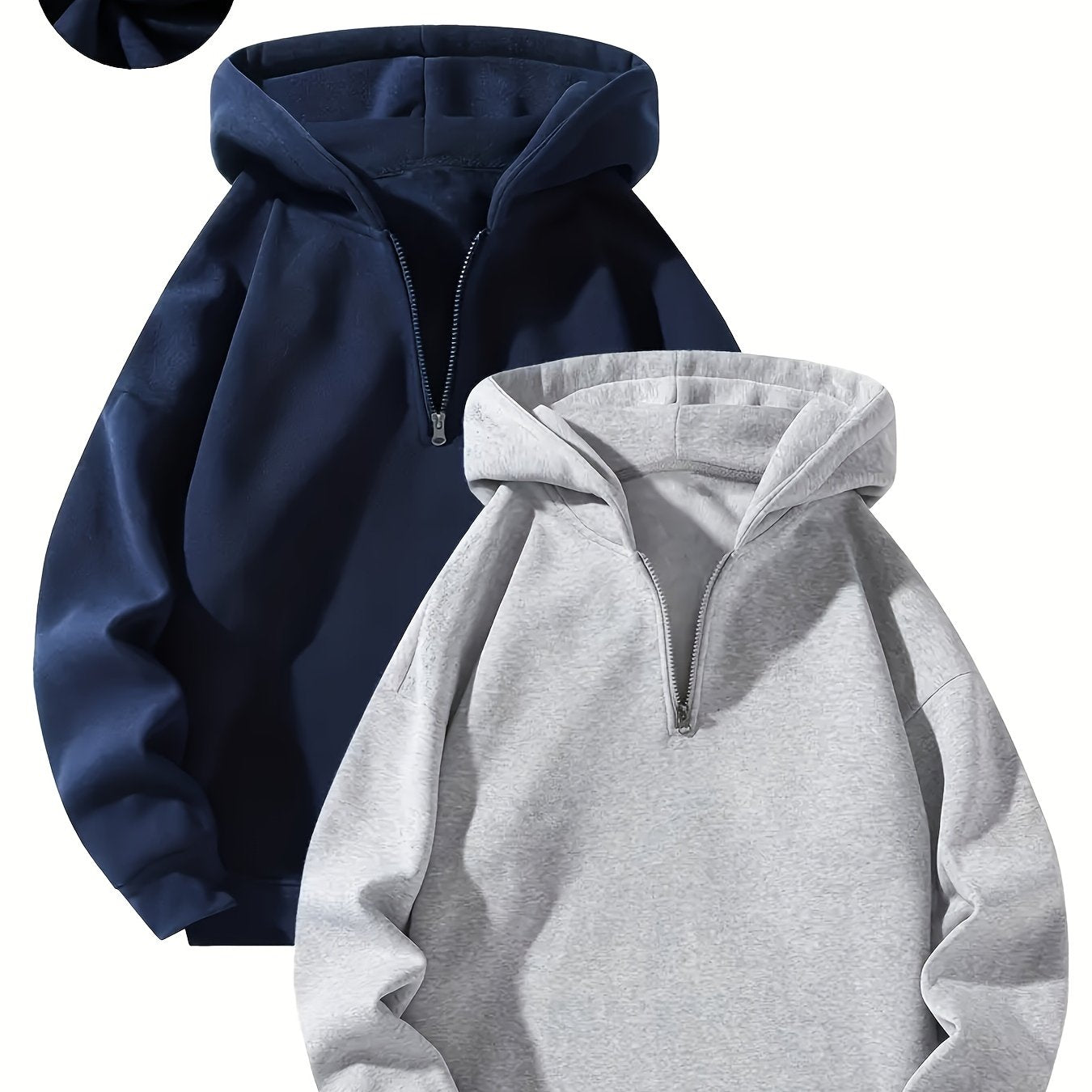 Sporty Sweatshirts 2pcs Sporty Comfortable Fleece-Lined Half-Zip Hooded Sweatshirts