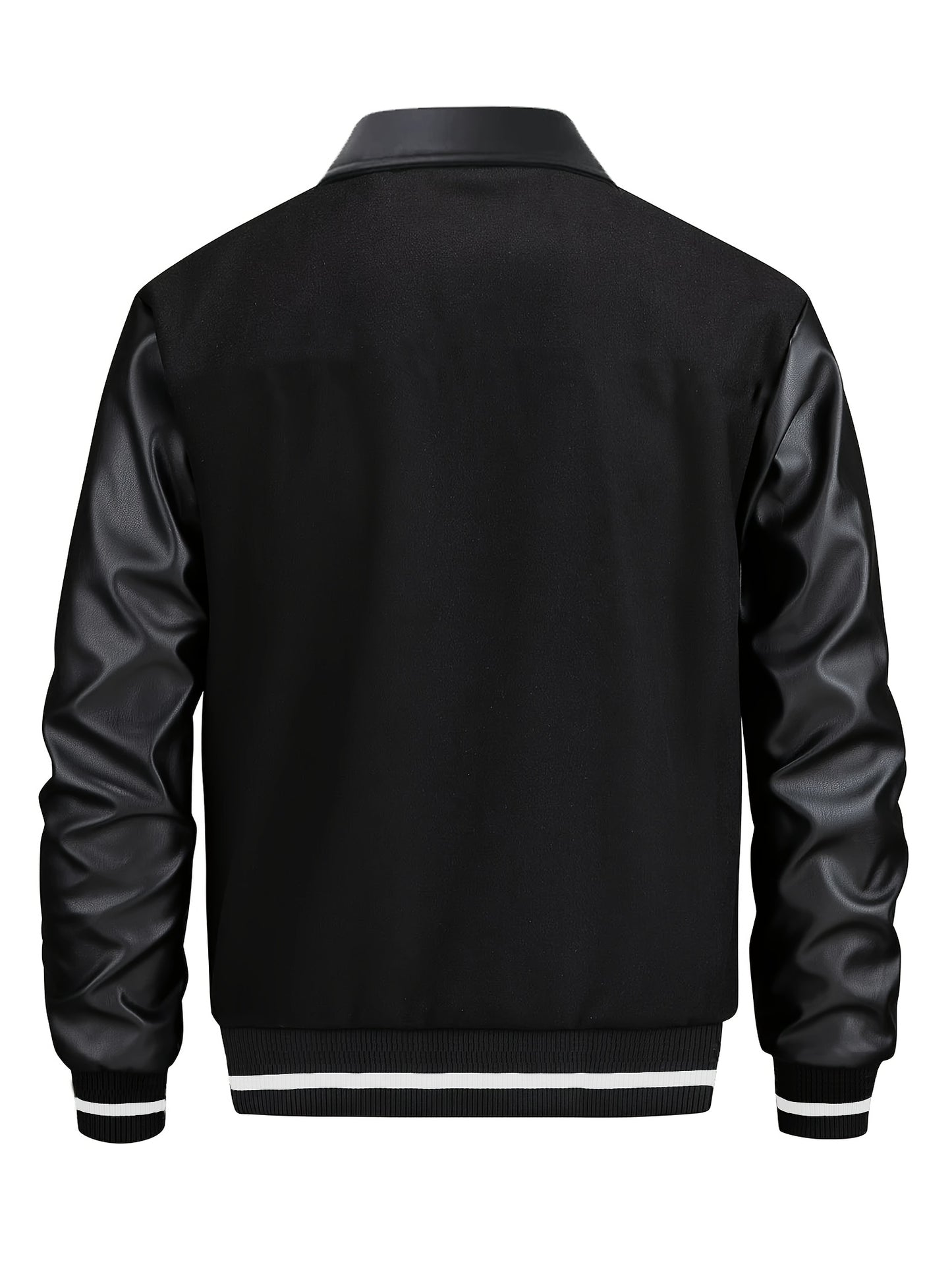 2025 Autumn Winter Men'S Black Baseball Jacket - High Street Embroidery, R Letter Patch