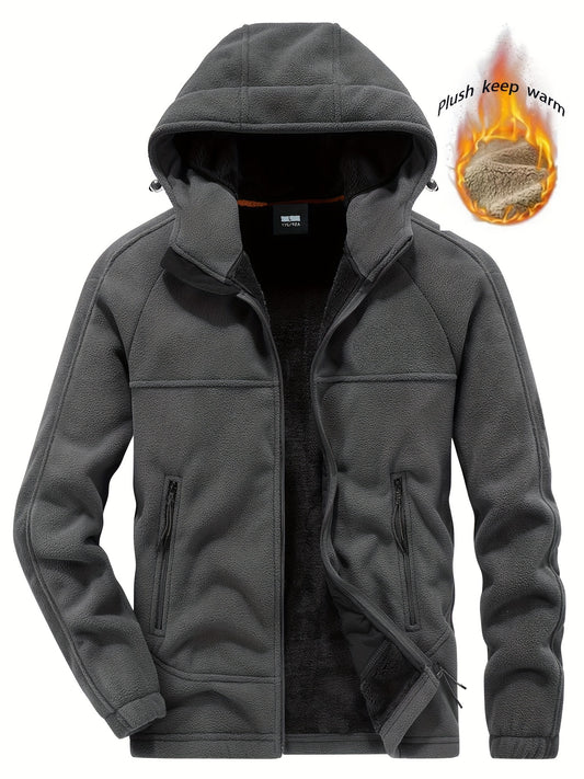 Men'S Casual Hooded Jacket, Polyester Long Sleeve Zip Up Hoodie with Pockets
