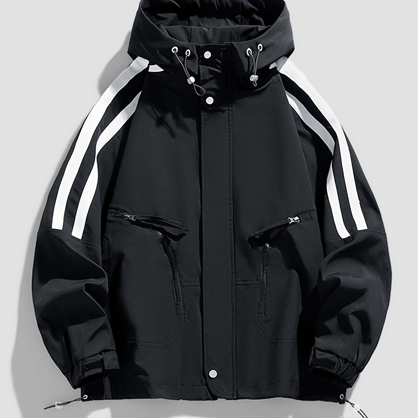 Men's Spring\u002FFall Windbreaker Jacket with Hood - Casual Loose-Fit Striped Coat