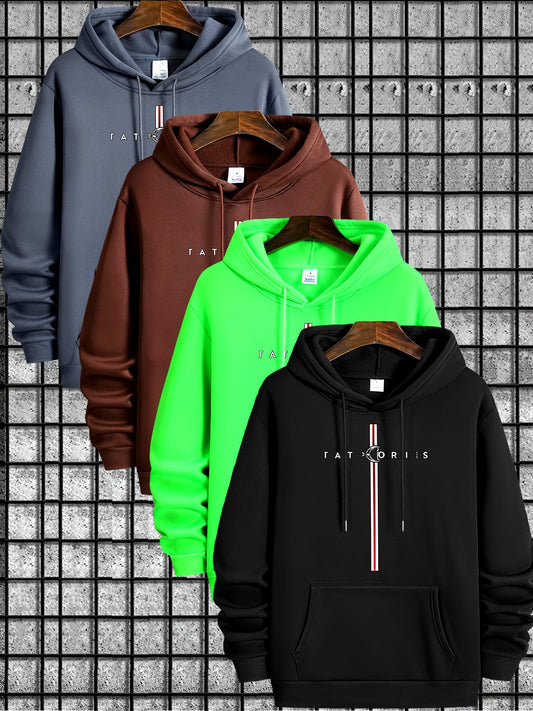 Men's 4pcs sweater set, new style with Tatoris print, fashionable and casual, drawstring hooded sweater