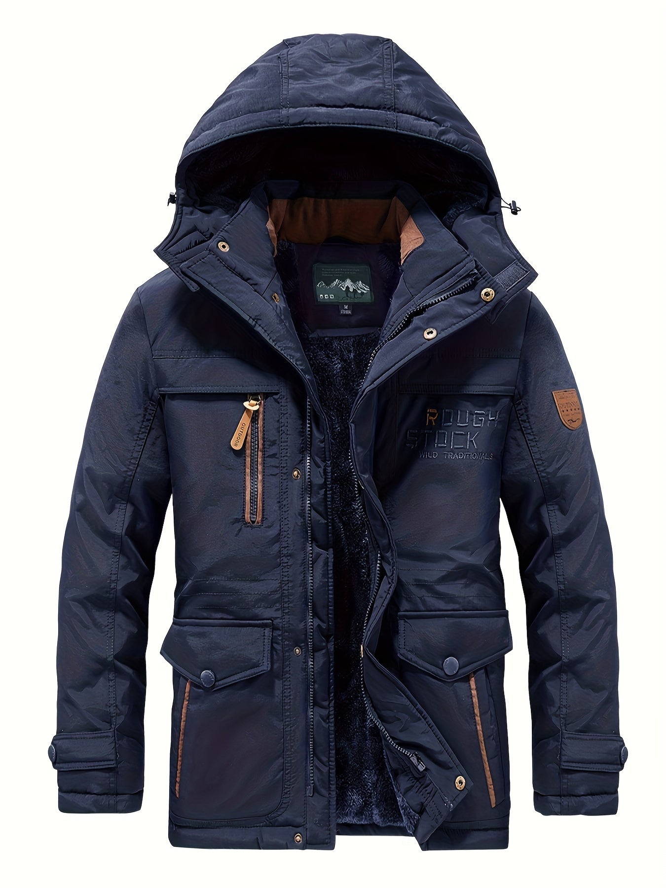 Winter Outdoor Thickened Fleece-Lined Jacket with Removable Hood Casual Windbreaker