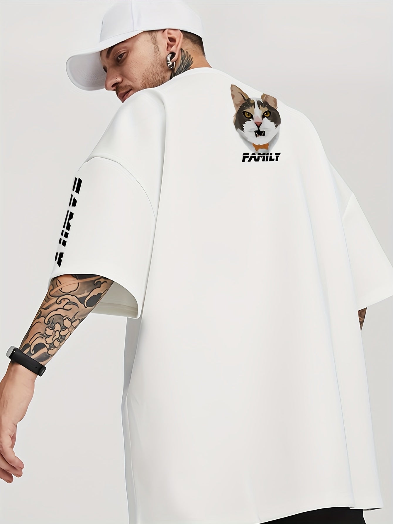 Fierce Cute Cat Graphic T-Shirt for Men - SANSYAS Brand, Loose Fit Casual Crew Neck Short Sleeve Tee with Bold Cat Design