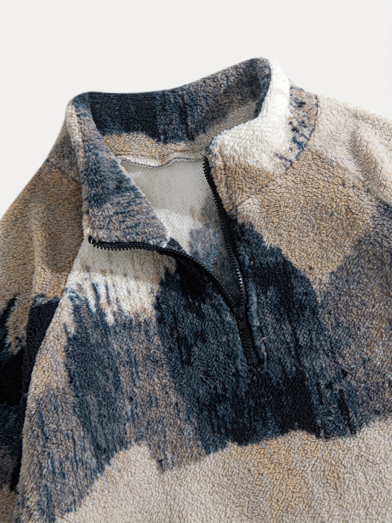 Men'S Plush Fleece-Lined Half-Zip Pullover Sweatshirt with Mountain Landscape Print - Soft Breathable Fabric