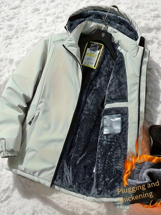 Warm Hooded Jacket Winter Warm Fleece-Lined Men's Hooded Jacket
