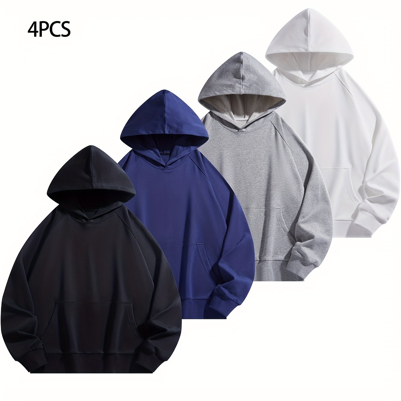 4pcs Solid Color Hoodies with Kangaroo Pocket - Casual & Sporty Men's Pullover Sweatshirts for Fall
