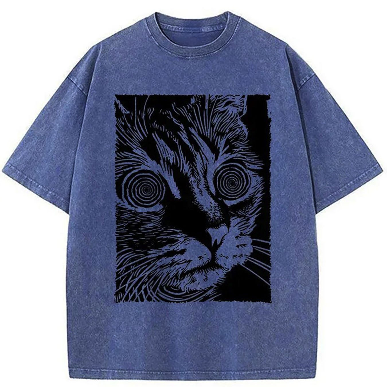 1pc, Vintage-Inspired Surprised Kitten Print T-Shirt, High-Quality Waxed Cotton, Relaxed Fit, Short Sleeve, Round Neck