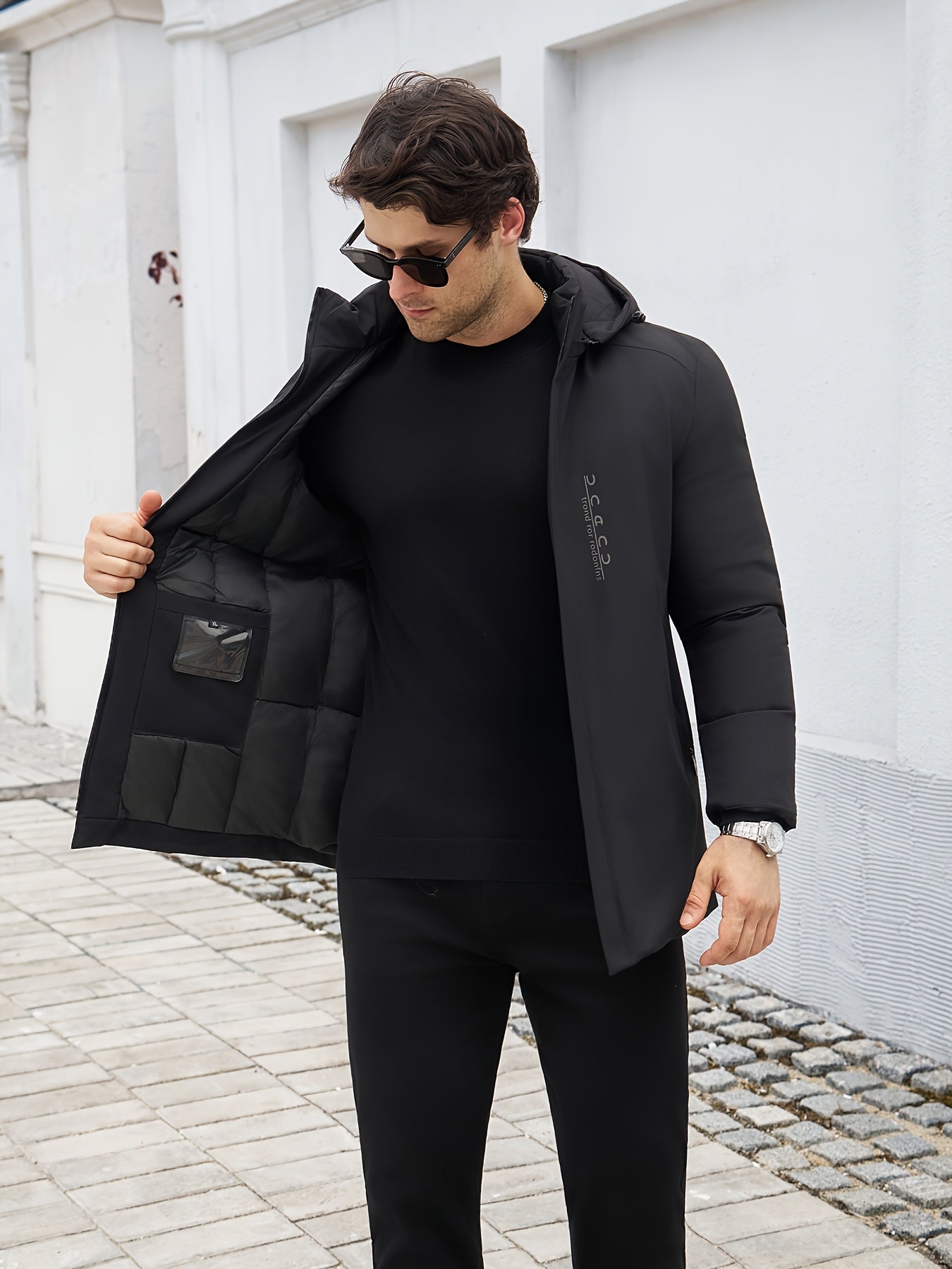 Men's Formal Winter Coat Polyester-Filled Men's Long Formal Coat - Winter Parka with Zipper Closure