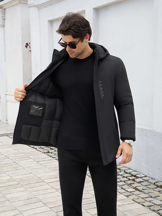 Men's Formal Winter Coat Polyester-Filled Men's Long Formal Coat - Winter Parka with Zipper Closure