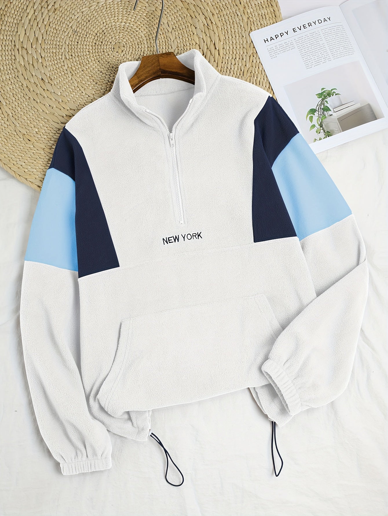 Men's Fluffy Fleece Hooded Sweatshirt with New York City Lettering & Blue