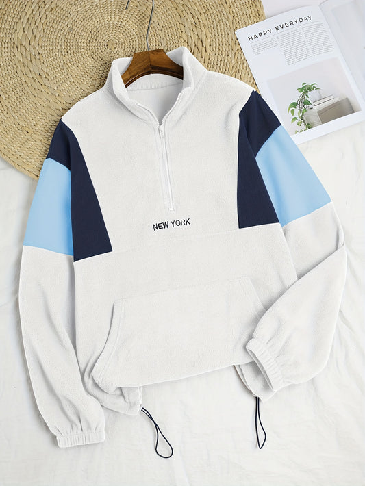 Men's Fluffy Fleece Hooded Sweatshirt with New York City Lettering & Blue