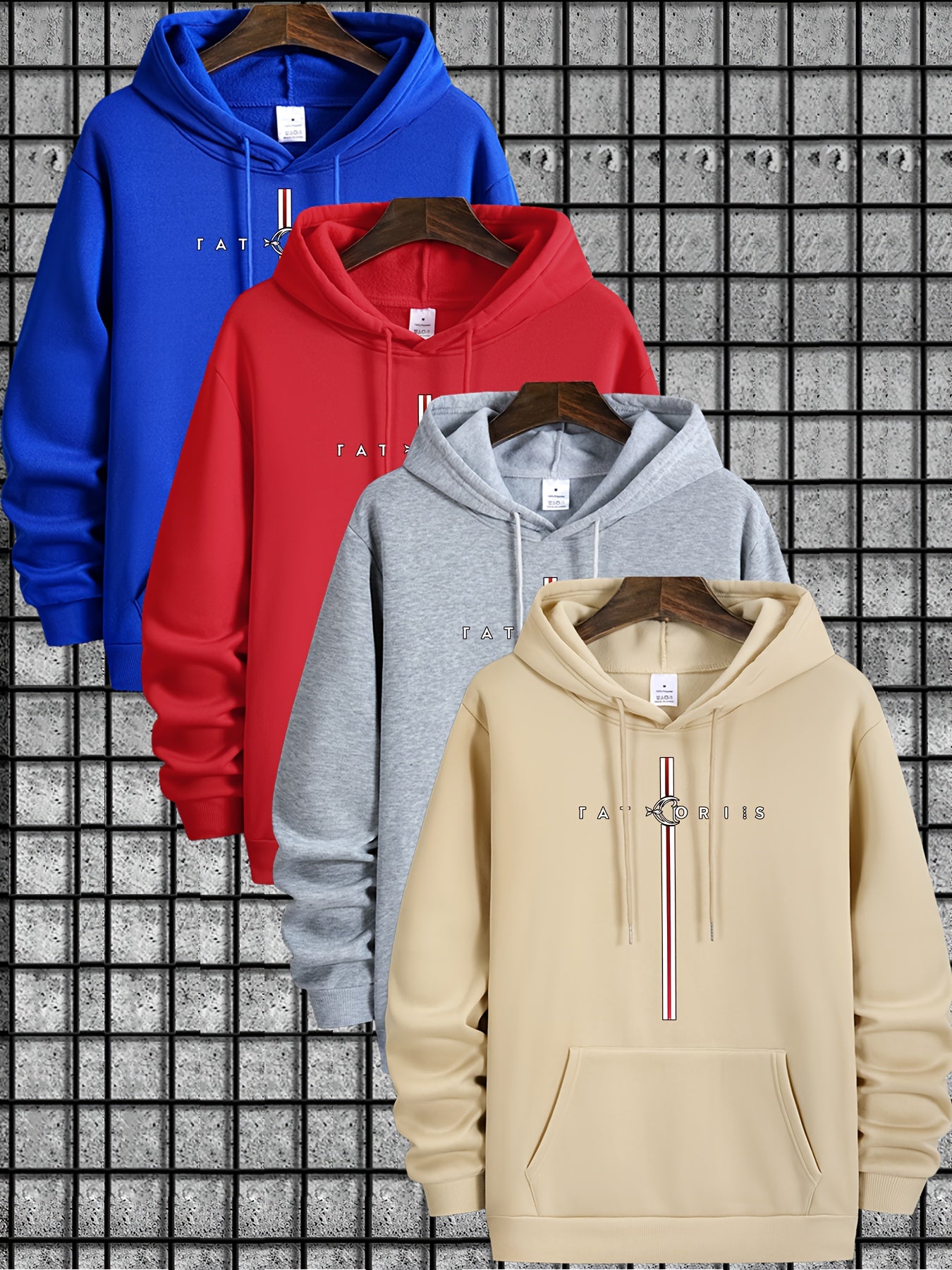 Men's 4pcs sweater set, new style with Tatoris print, fashionable and casual, drawstring hooded sweater