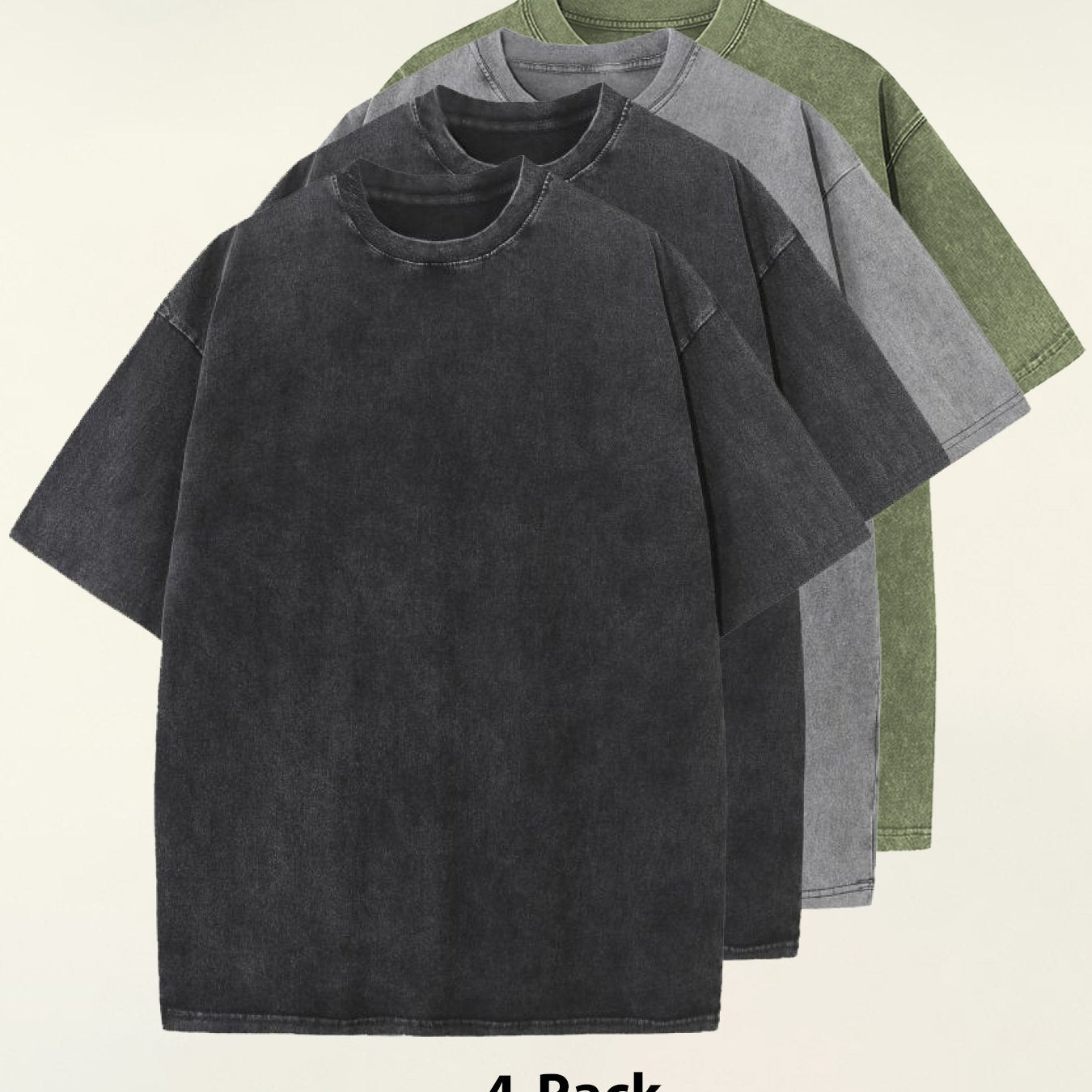 4pcs 100% Cotton Acid-Washed 230g T-Shirts - Retro Vintage Style