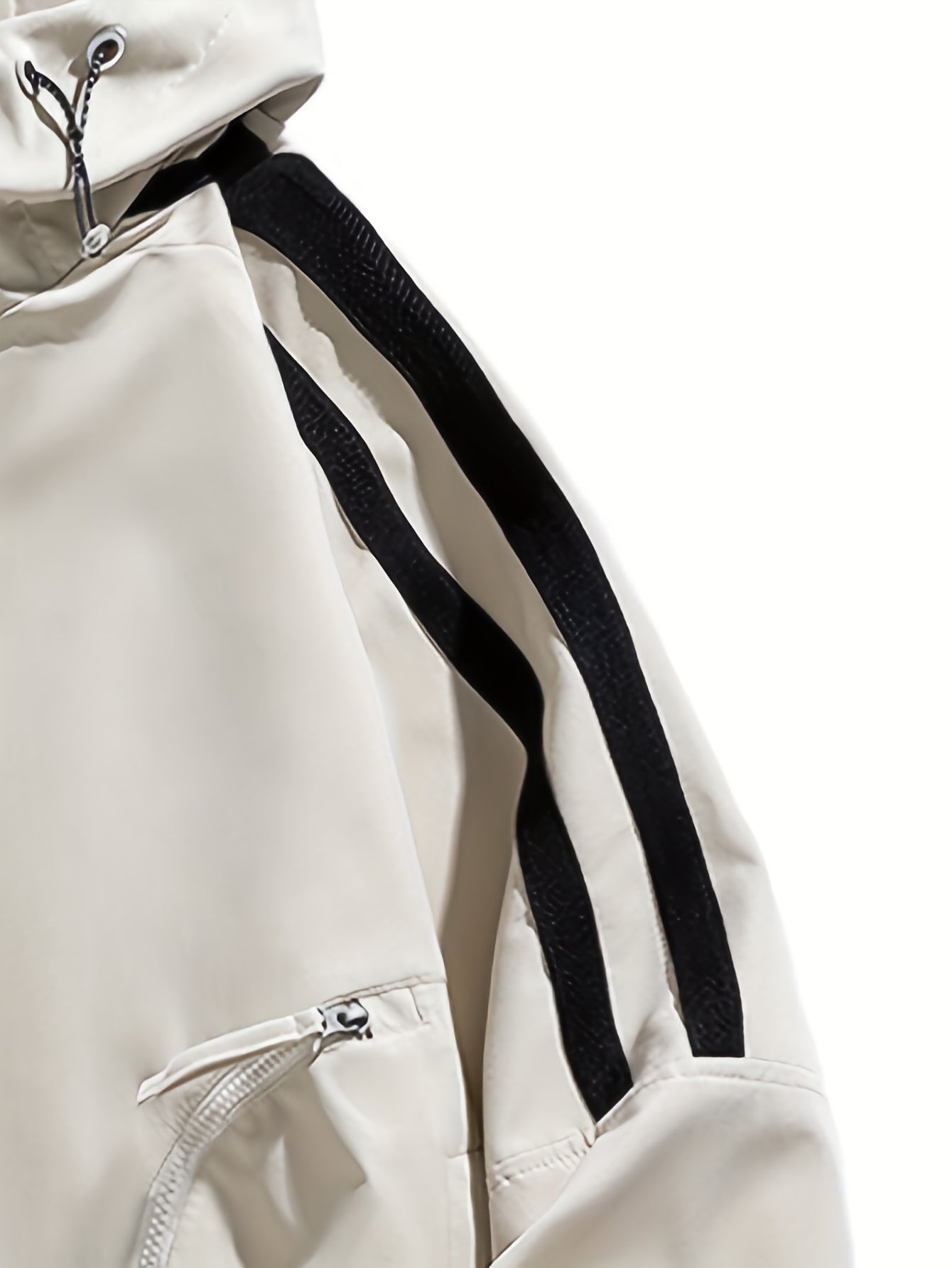 Men'S Casual Hooded Windbreaker Jacket - Loose Fit Striped Design with Black & White Stripes