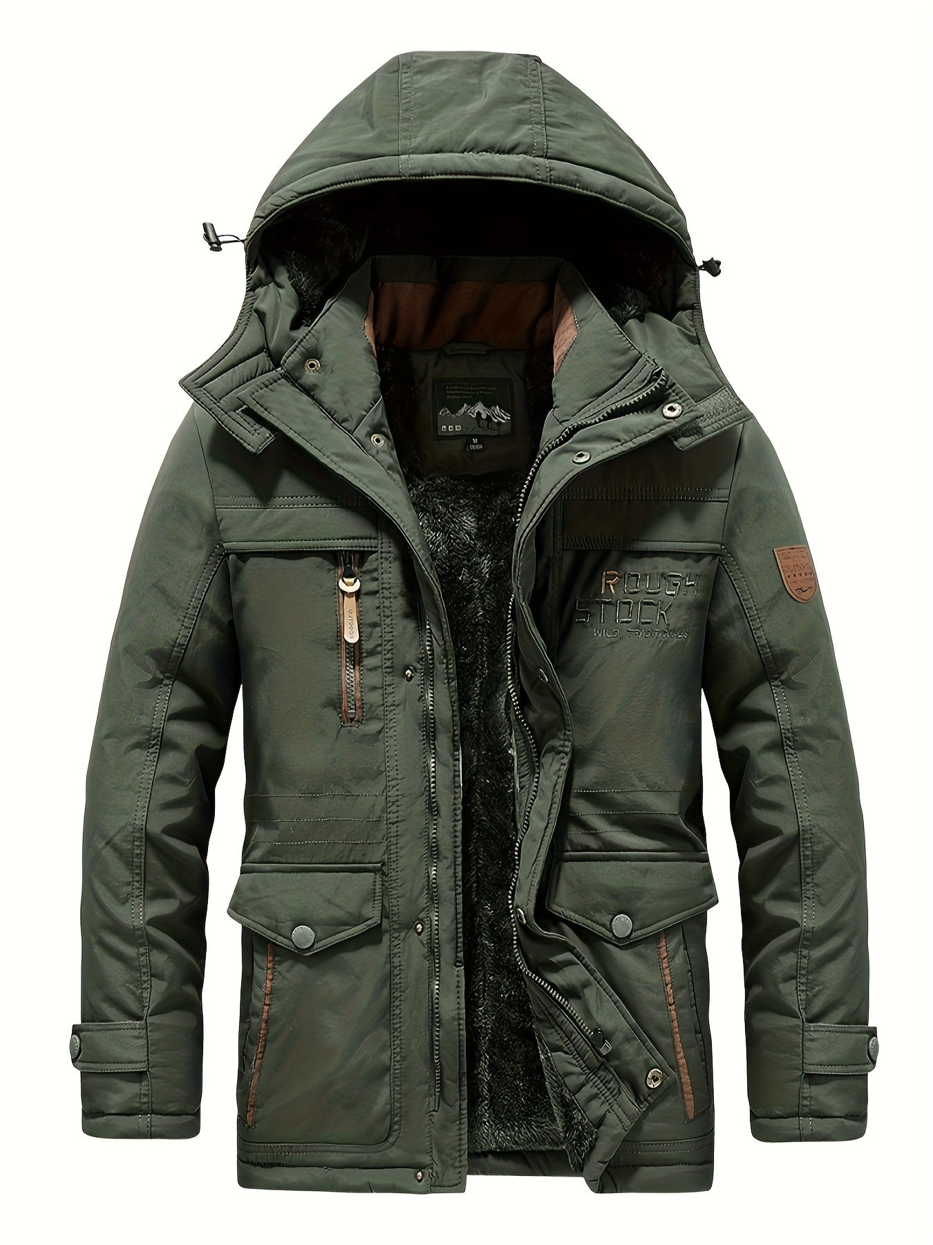 Winter Outdoor Thickened Fleece-Lined Jacket with Removable Hood Casual Windbreaker