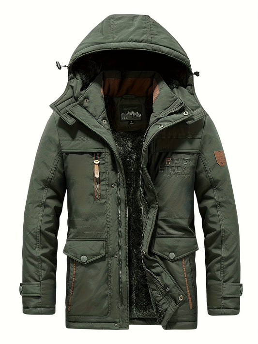 Winter Outdoor Thickened Fleece-Lined Jacket with Removable Hood Casual Windbreaker