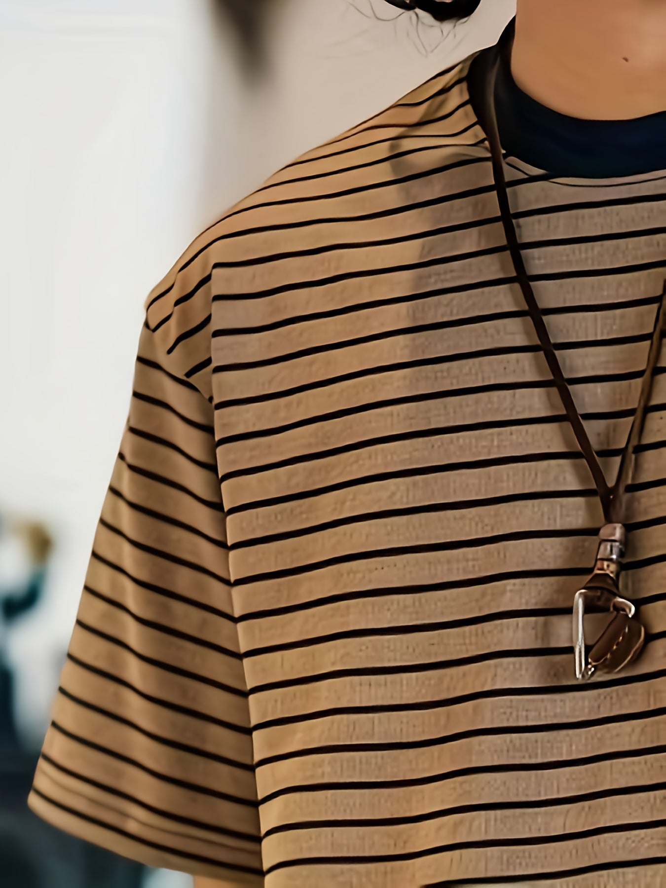 Men's Vintage Casual T-Shirt - Beige & Brown Horizontal Stripes
