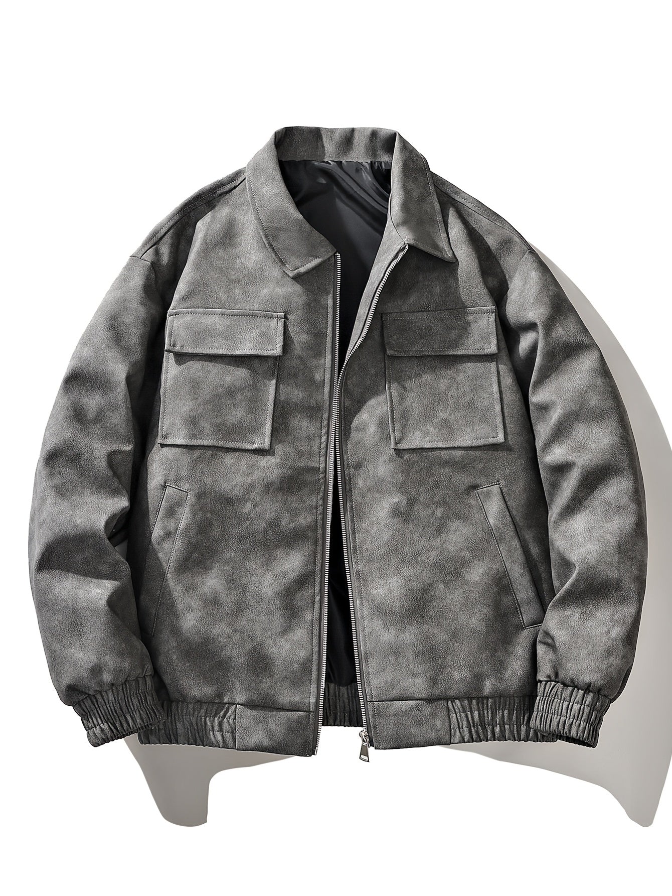 Men'S Vintage Motorcycle Jacket - Full-Zip Biker Coat with Zipper Closure, Non-Stretch Fabric