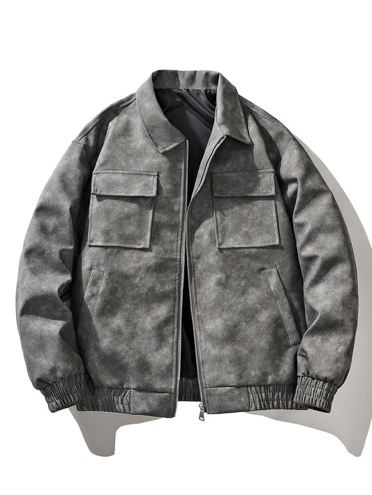 Men'S Vintage Motorcycle Jacket - Full-Zip Biker Coat with Zipper Closure, Non-Stretch Fabric