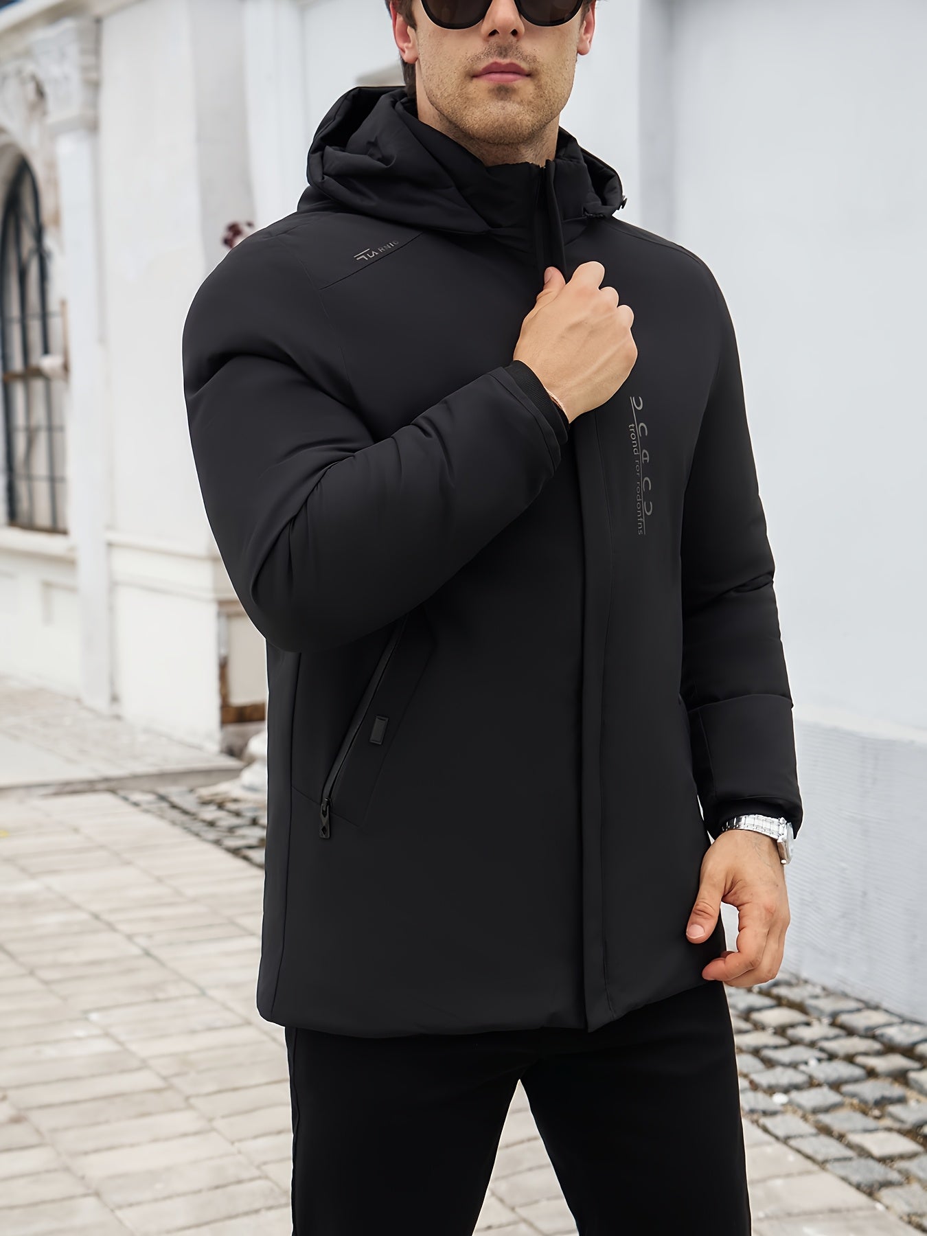 Men's Formal Winter Coat Polyester-Filled Men's Long Formal Coat - Winter Parka with Zipper Closure