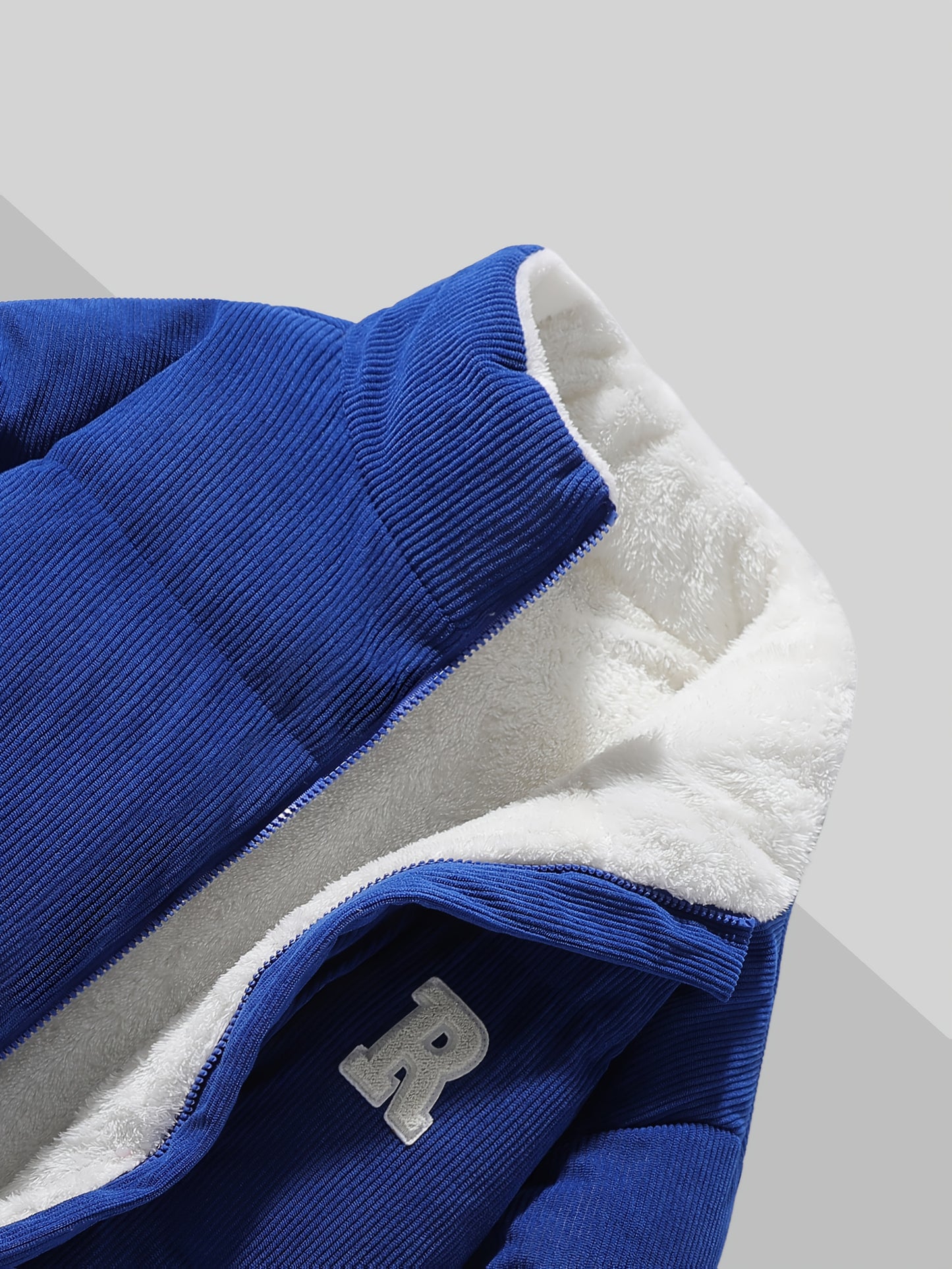 Men's Reversible Winter Jacket with Fleece Lining - Two-Sided Full-Zip Coat, Stand Collar & Logo Patch (R)