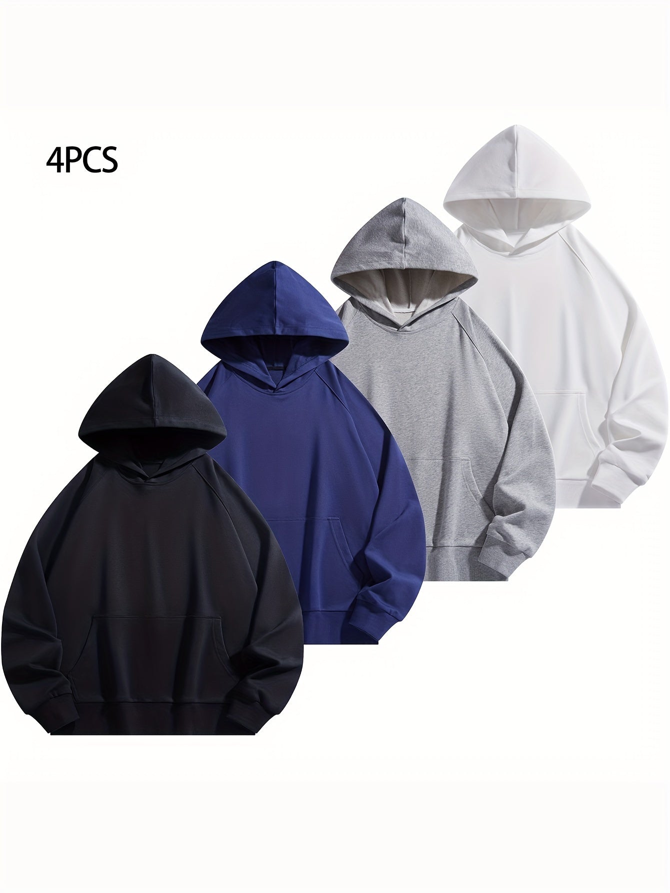4pcs Solid Color Hoodies with Kangaroo Pocket - Casual & Sporty Men's Pullover Sweatshirts for Fall