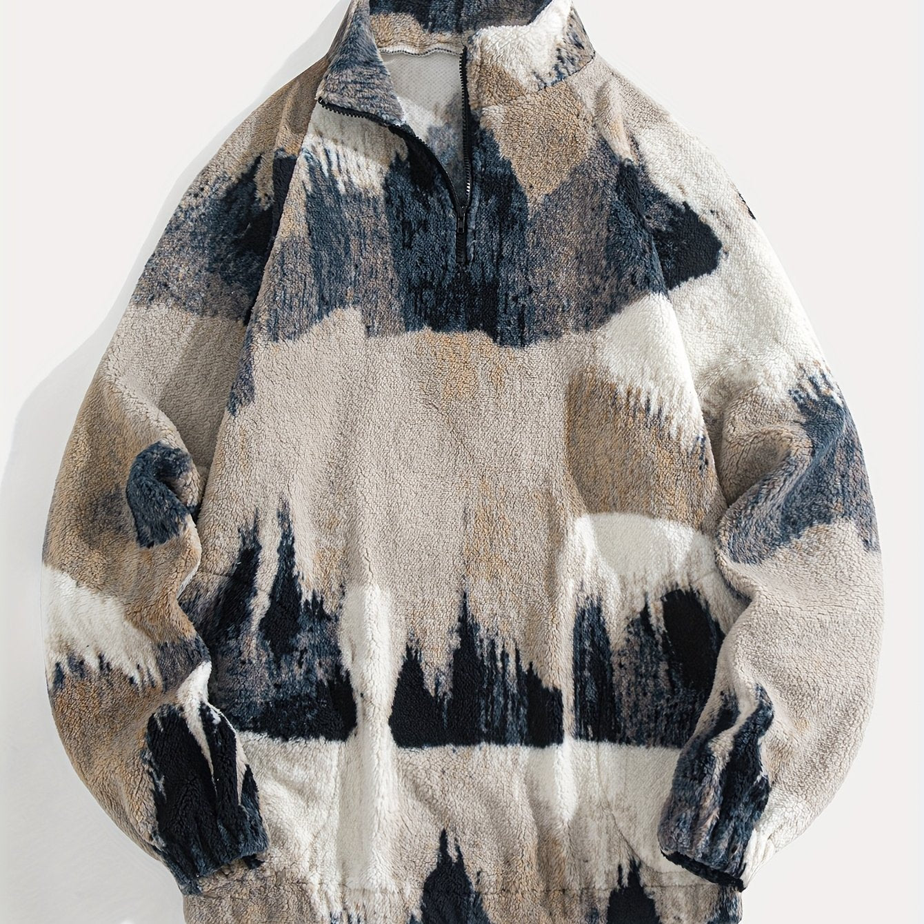 Men'S Plush Fleece-Lined Half-Zip Pullover Sweatshirt with Mountain Landscape Print - Soft Breathable Fabric