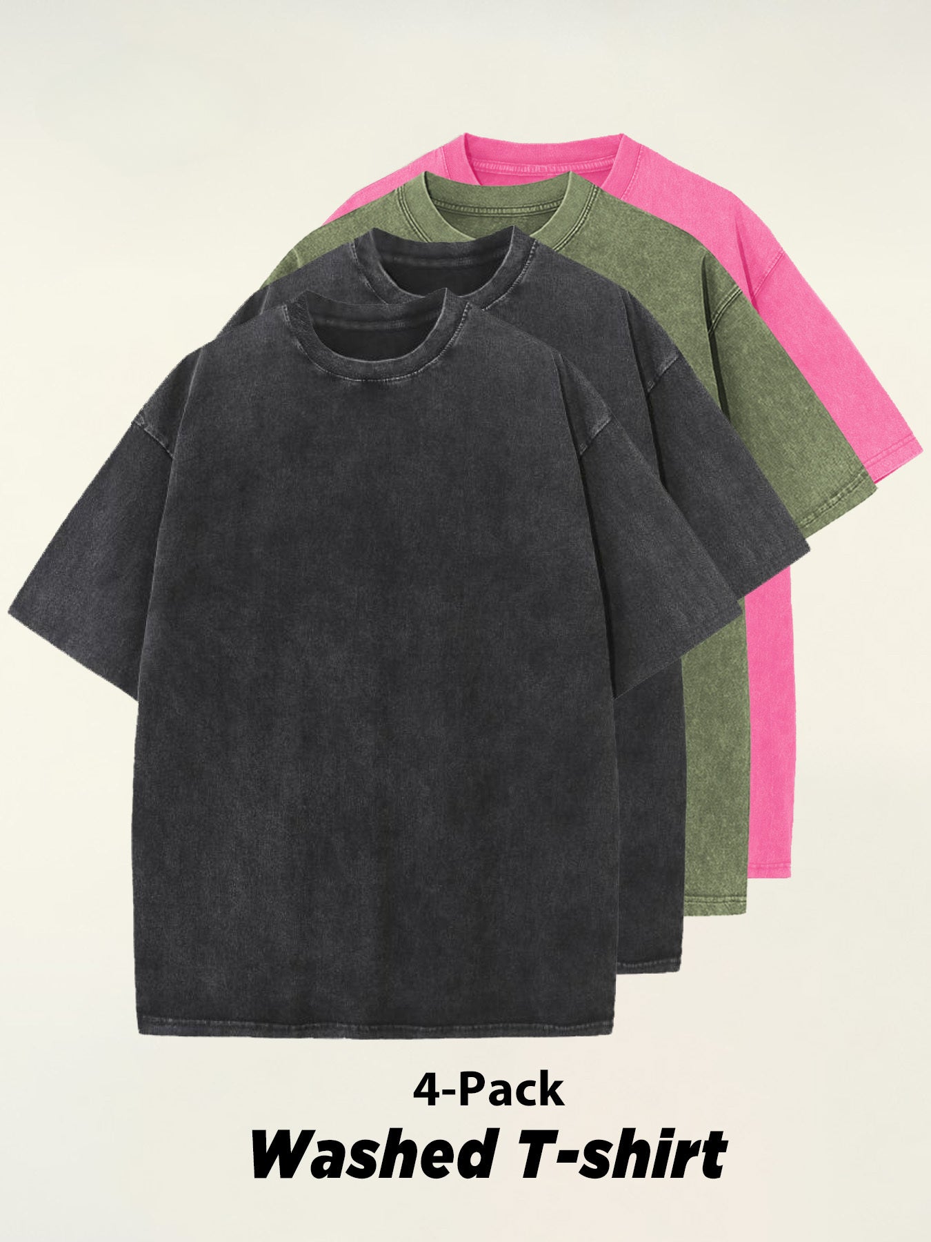 4pcs 100% Cotton Acid-Washed 230g T-Shirts - Retro Vintage Style