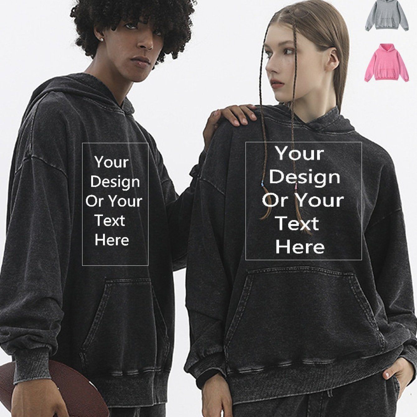 Custom Washed Unisex Hoodie For Lover Gift Thickened Customizable Men'S Pure Pocket Hoodie