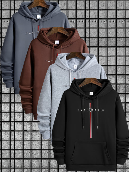 Men's 4pcs sweater set, new style with Tatoris print, fashionable and casual, drawstring hooded sweater