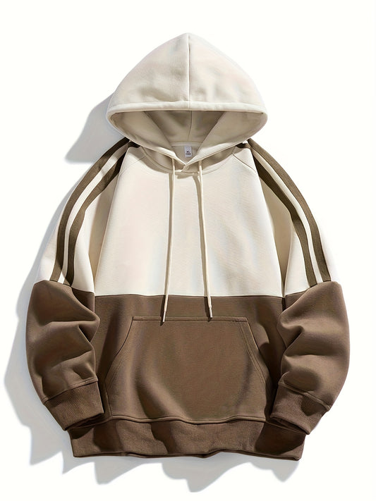 Men'S Casual Color Block Hoodie with Pockets - & Brown Two-Tone Design