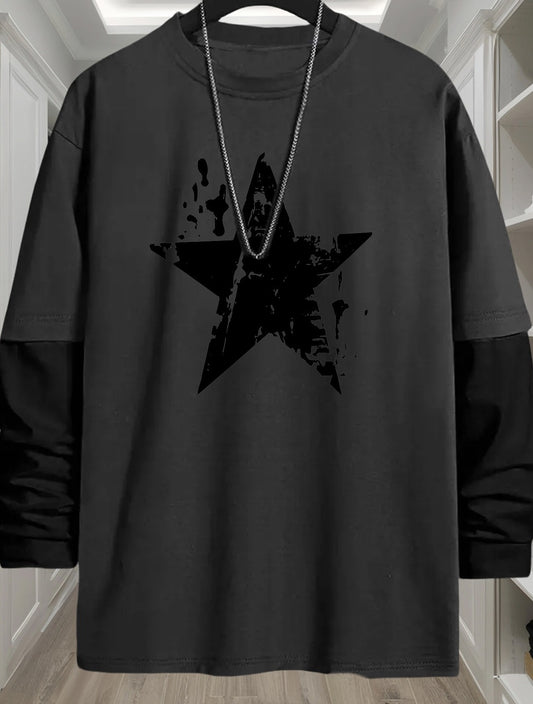 Geometric T-Shirt Polyester Men's Casual Long Sleeve T-Shirt | Geometric Print, Loose Fit, Round Neck, Machine Washable
