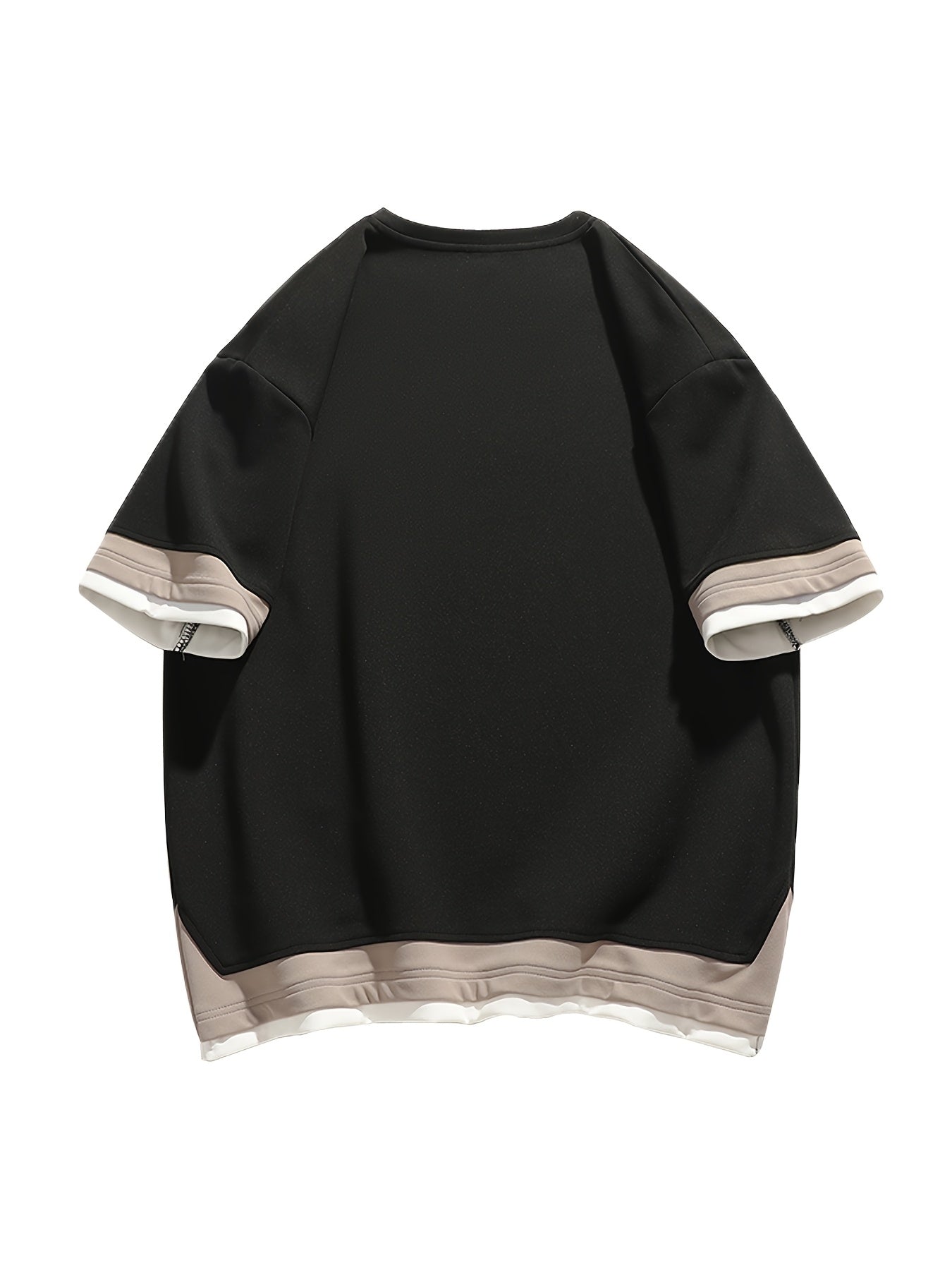 Men's Summer Short Sleeve T-Shirt - Color-Block Half-Zip Design, 100% Polyester Lightweight 100gsm