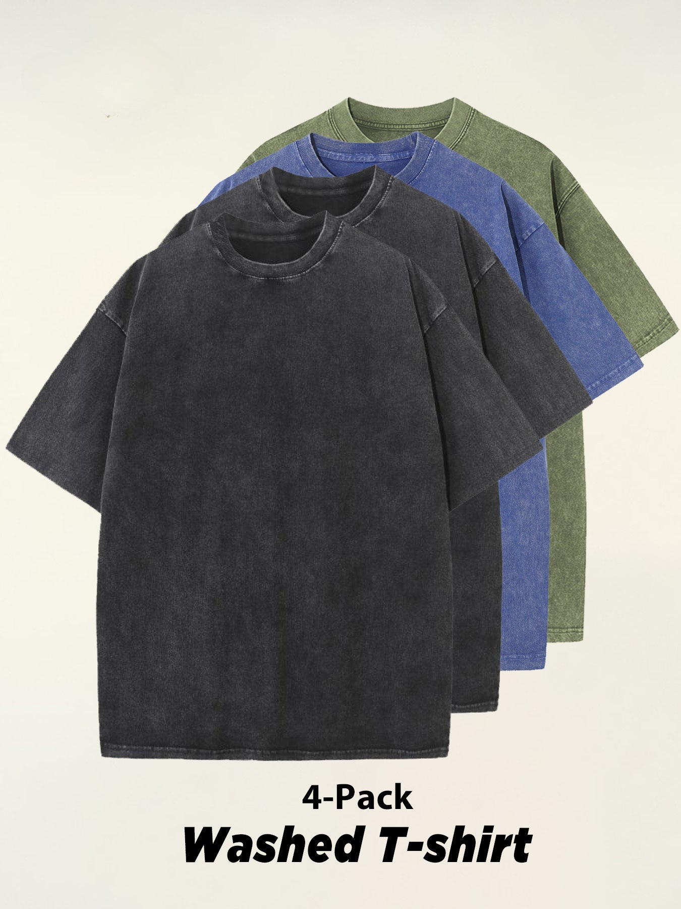 4pcs 100% Cotton Acid-Washed 230g T-Shirts - Retro Vintage Style