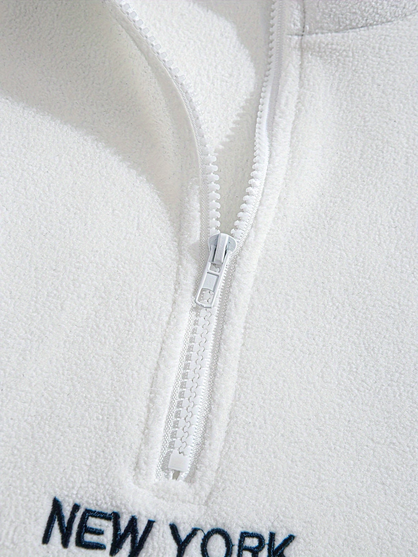 Preppy Style Embroidered Fleece Sweatshirt - Color Block Knit Fabric, Long Sleeve, Collared Neck