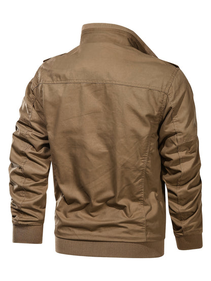 Men'S Windproof Cargo Jacket with Zipper Pockets - Olive Green, Casual Style