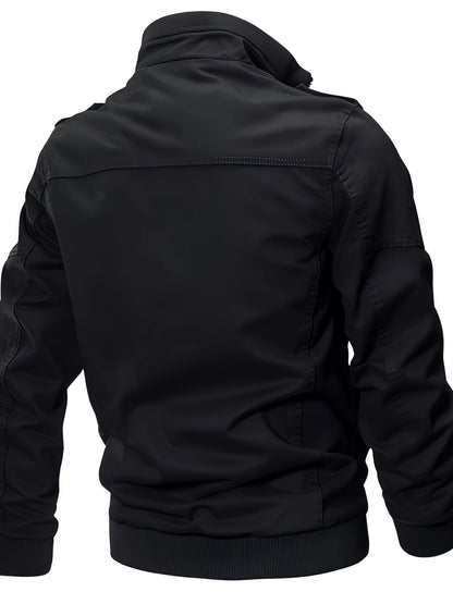 Men'S Windproof Cargo Jacket with Zipper Pockets - Olive Green, Casual Style