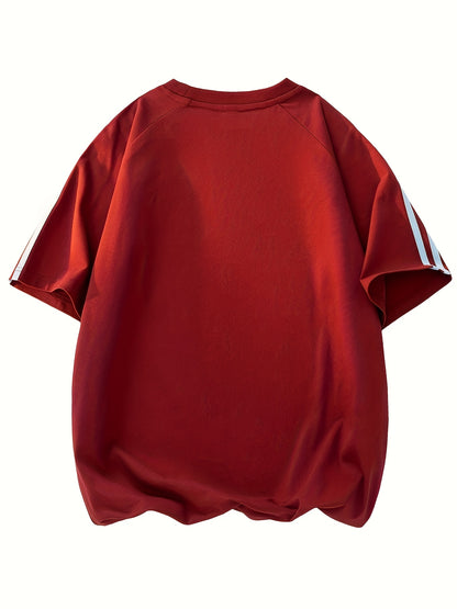 2pcs Men'S & Women'S Short Sleeve T-Shirts with Side Stripes - Comfortable Lightweight Polyester