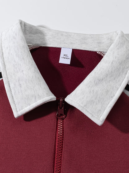 Men's & Women's Color-Block Striped Polo Shirt \u002F Loose Fit Zip-Up Hoodie with Contrast Collar