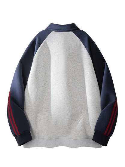 Men's & Women's Color-Block Striped Polo Shirt \u002F Loose Fit Zip-Up Hoodie with Contrast Collar