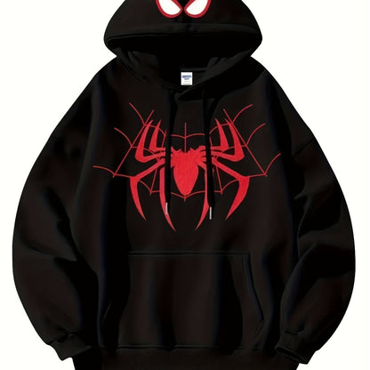 Spider Print Hoodie Stylish Black Spider Print Men's Hoodie