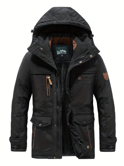 Winter Outdoor Thickened Fleece-Lined Jacket with Removable Hood Casual Windbreaker