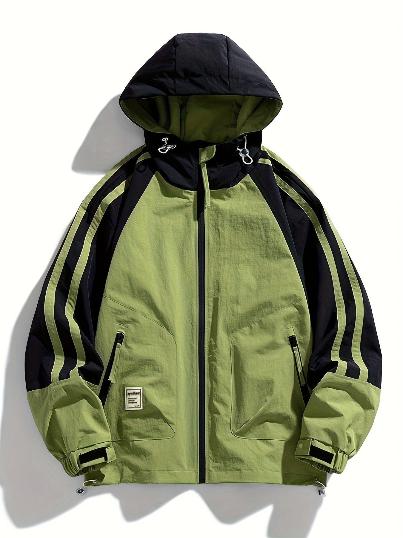 Polyester Hooded Jacket Polyester Men's Casual Hooded Jacket | Color-Block Design, Loose Fit