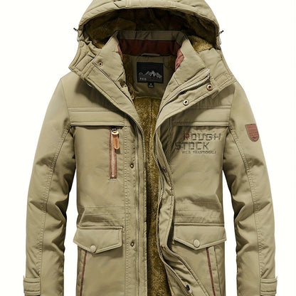 Winter Outdoor Thickened Fleece-Lined Jacket with Removable Hood Casual Windbreaker