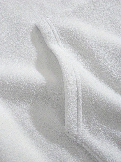 Preppy Style Embroidered Fleece Sweatshirt - Color Block Knit Fabric, Long Sleeve, Collared Neck